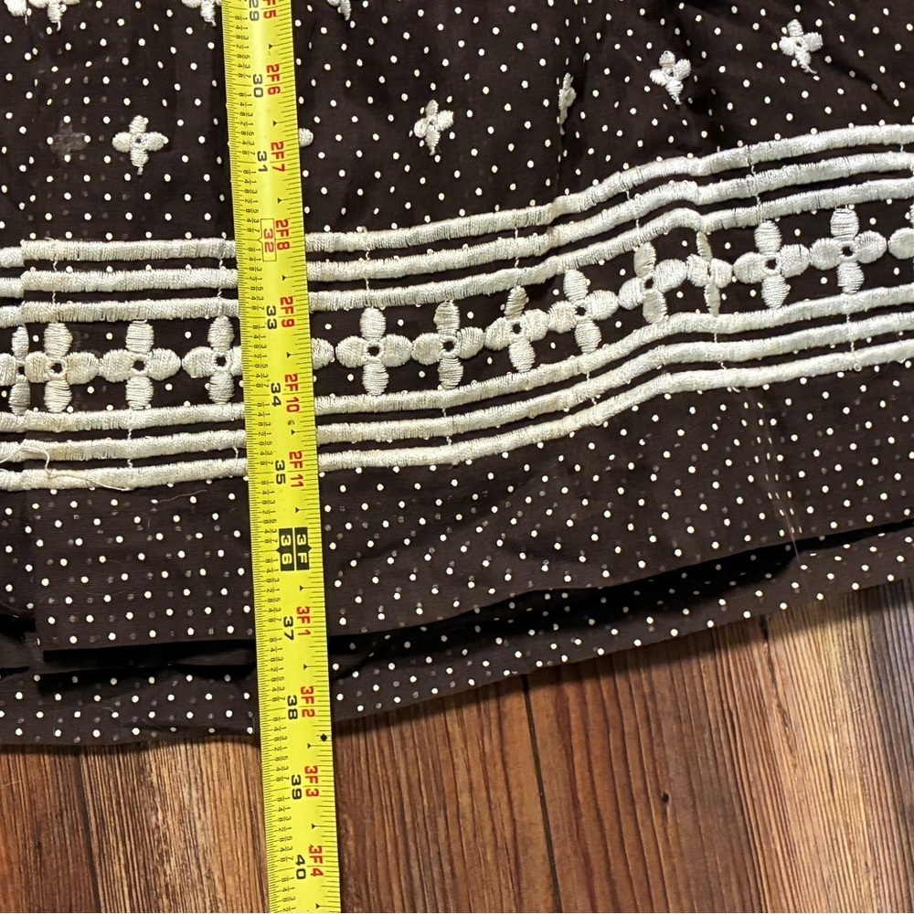 1970s M.G.M. Brown Polka Dot Halter Maxi Dress Prairie Embroidered Hem Sz 10 - Picture 10 of 16